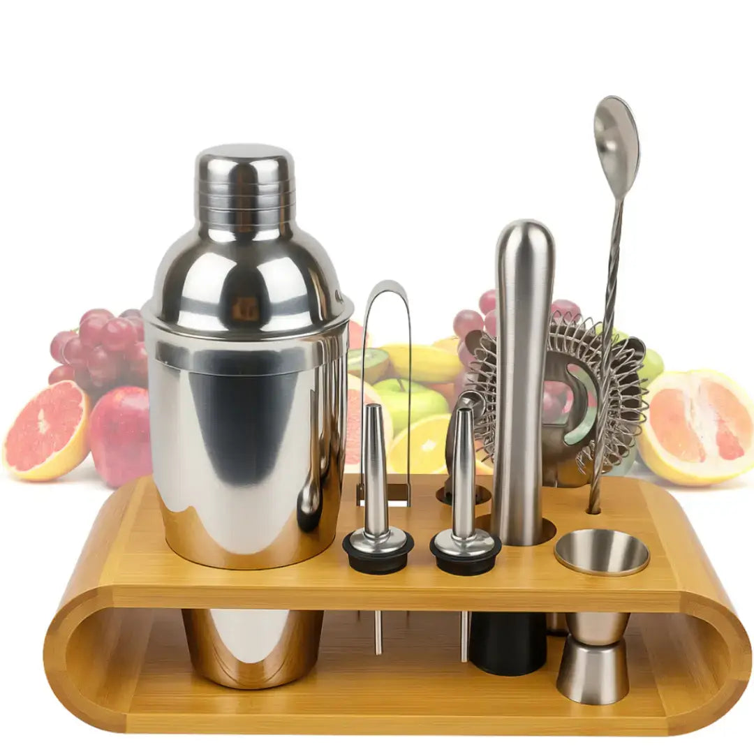 Kit Barman Profissional 10 Peças em Inox com Suporte - Prepare Drinks com Estilo e Precisão
