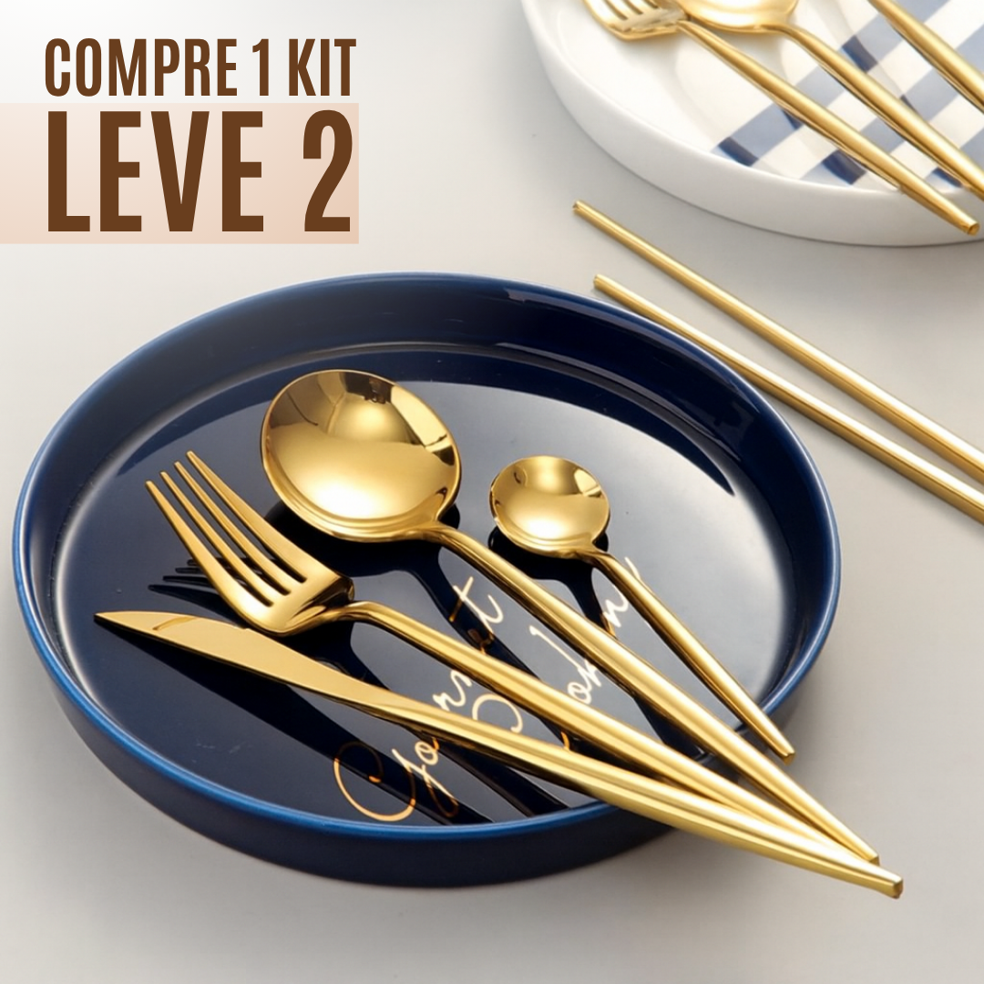 Conjunto de 24 Talheres Dourados Gold Glamour Em Aço Inox -Compre 1 Leve 2