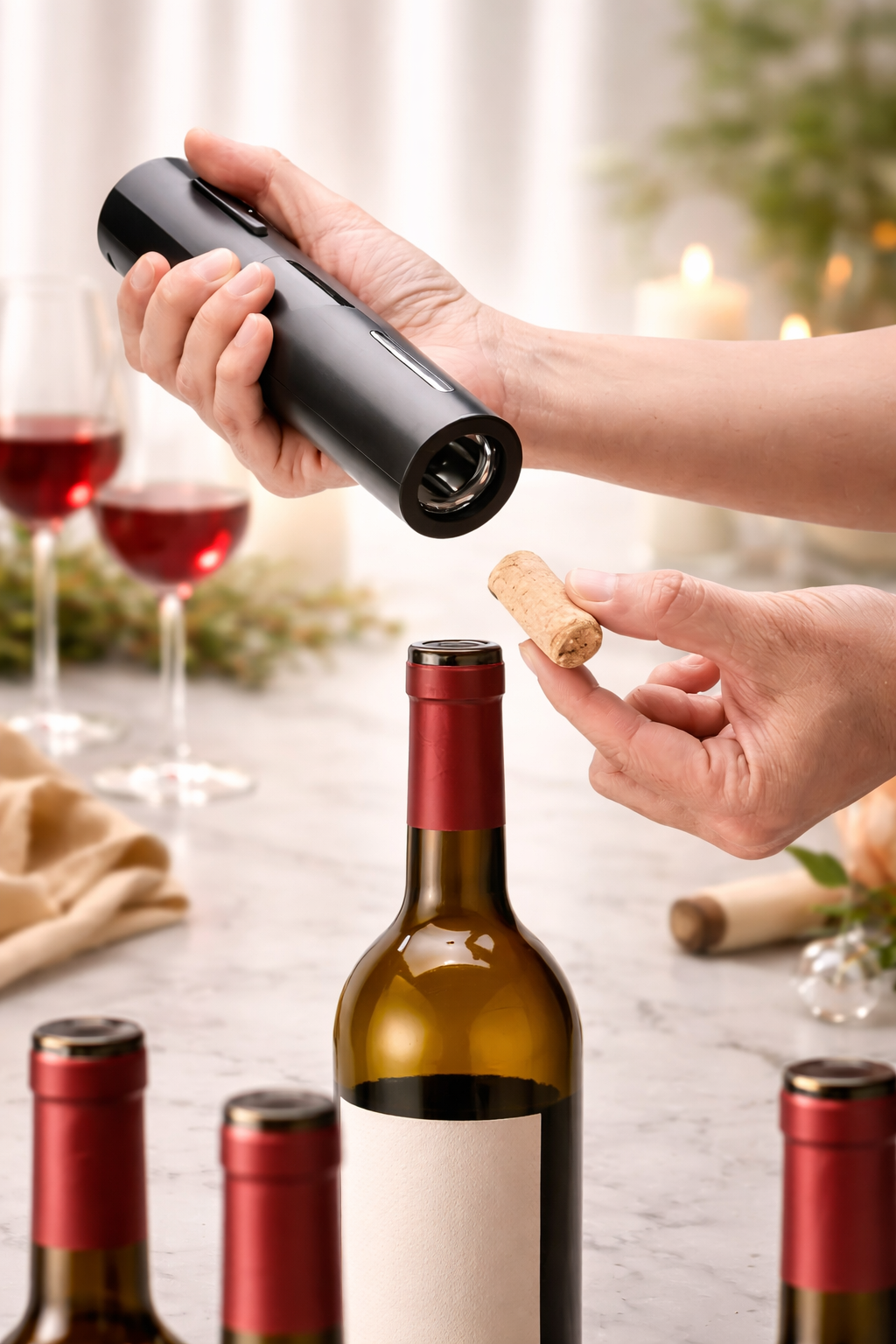 Abridor de Vinho Elétrico Recarregável com Cortador de Lacre