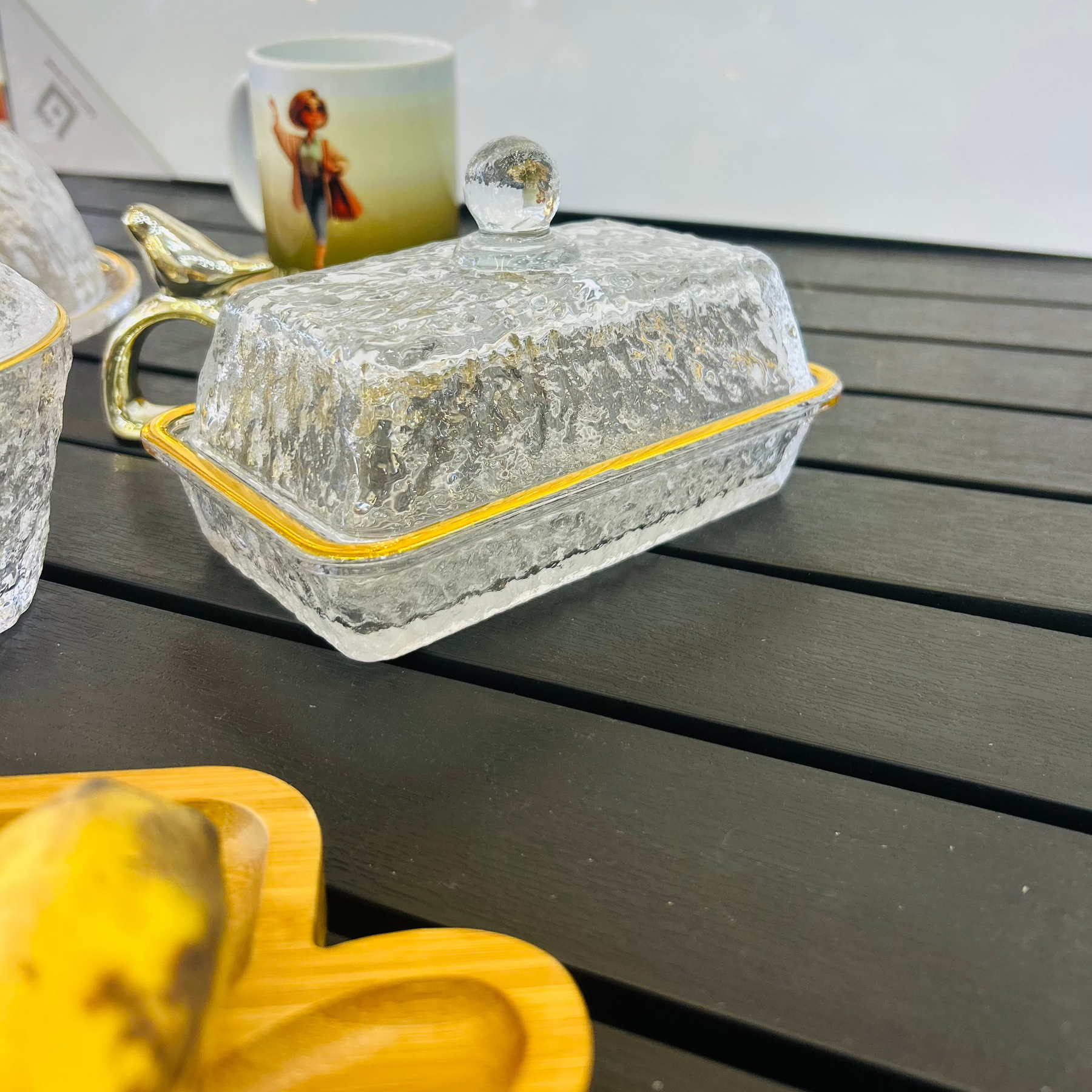 Conjunto de Queijeira + Manteigueira + Açucareiro - Mesa Posta Lar Equipado