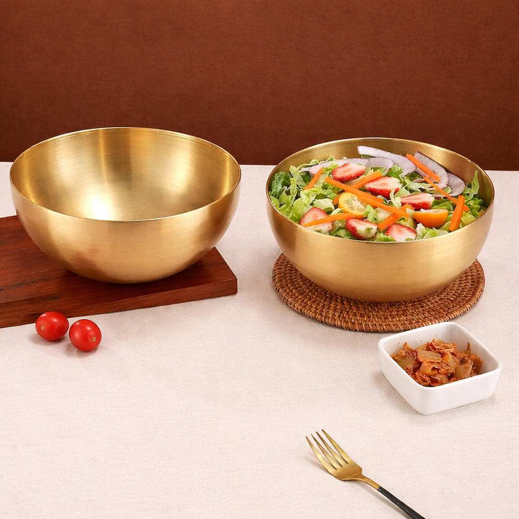 Bowl Dourado em Aço Inox 20cm – Tigela Multiuso Elegante para Mesa Posta e Servir