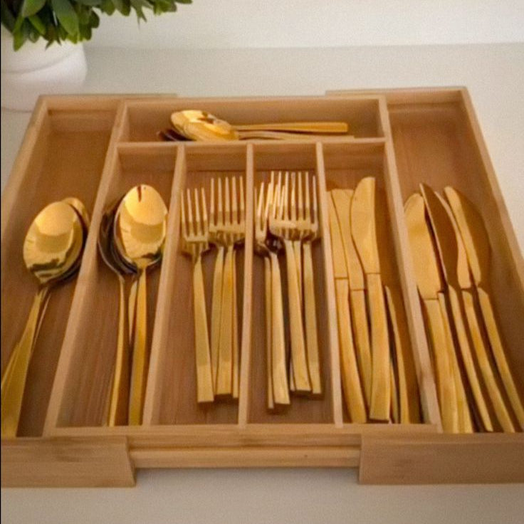 Porta Talheres de Bambu Extensível – Organização com elegância nas suas Gavetas