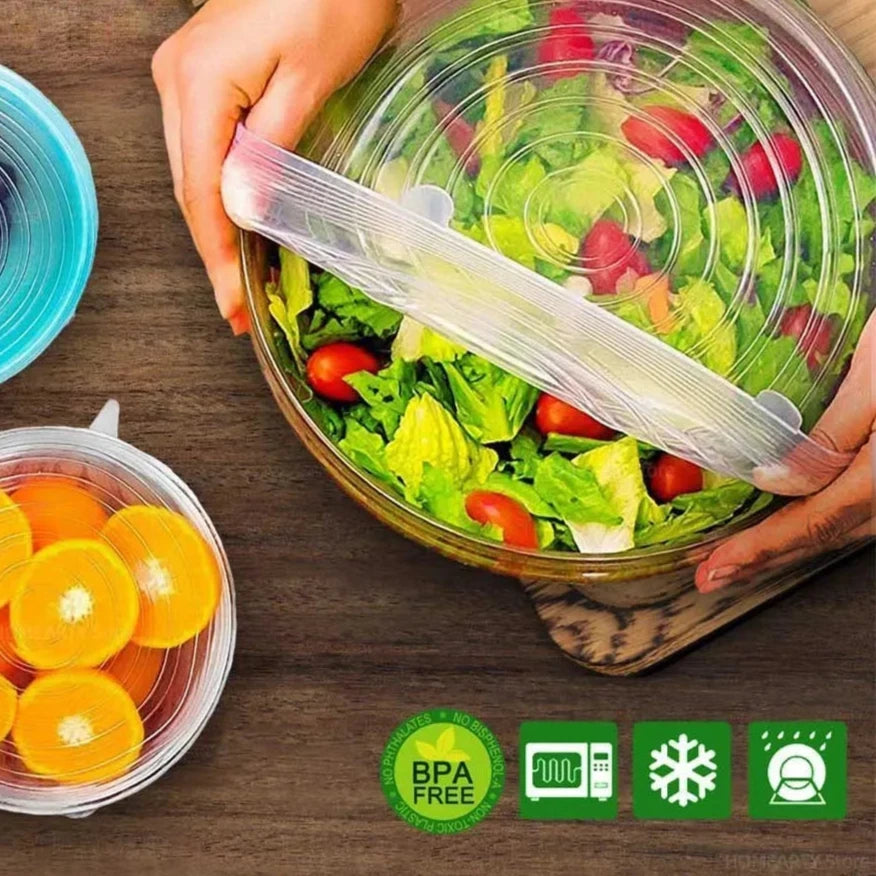 kit 6 Tampa de Silicone Elástica Ajustável e Pratica para Sua Cozinha!