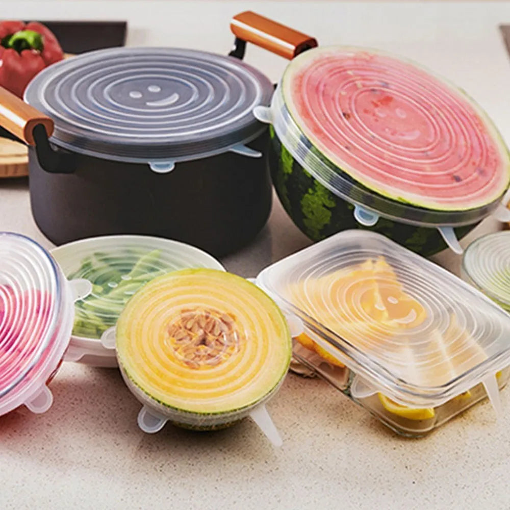 kit 6 Tampa de Silicone Elástica Ajustável e Pratica para Sua Cozinha!
