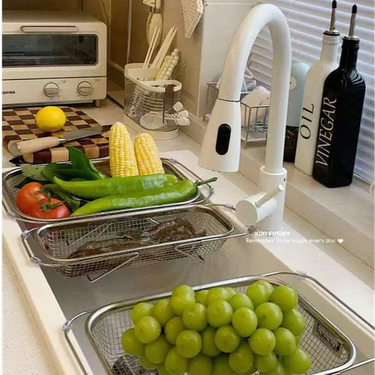 Escorredor de Pia Retrátil em Inox com Alça Ajustável – Praticidade e Estilo para sua Cozinha | Lar Equipado