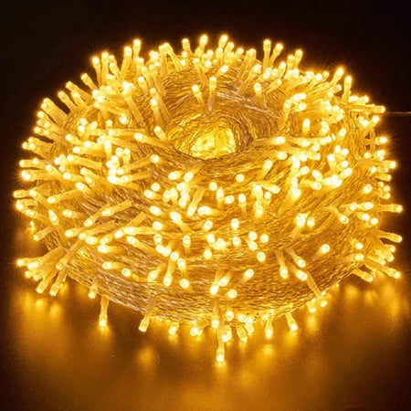 Cascata de Luzes Natalinas 30m – 300 LEDs Branco Quente com 8 Funções