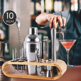Kit Barman Profissional 10 Peças em Inox com Suporte - Prepare Drinks com Estilo e Precisão