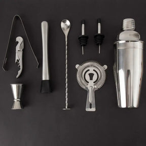 Kit Barman Profissional 10 Peças em Inox com Suporte - Prepare Drinks com Estilo e Precisão