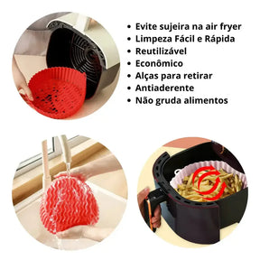 Forma de Silicone para AirFryer Reutilizável - Antiaderente, Fácil de Limpar e Mais Praticidade na Cozinha
