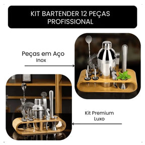 Kit Barman Profissional 10 Peças em Inox com Suporte - Prepare Drinks com Estilo e Precisão