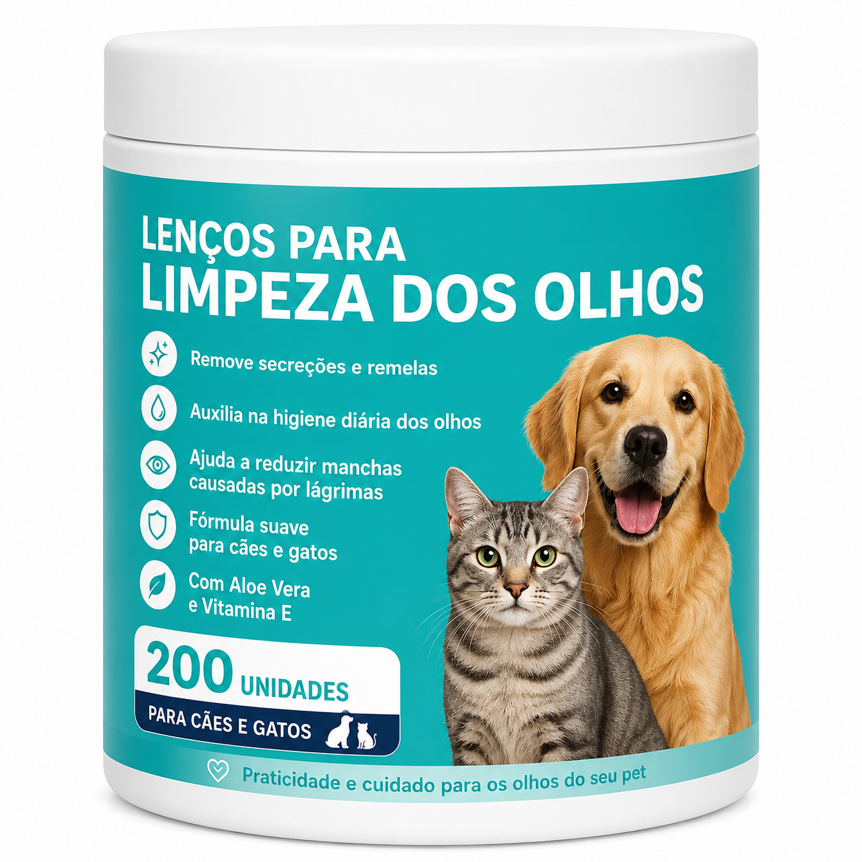 Lenços Umedecidos Para Limpeza De Olhos Pet Anti-Manchas Lacrimal Com Aloe Vera