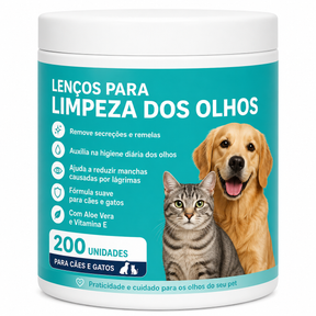 Lenços Umedecidos Para Limpeza De Olhos Pet Anti-Manchas Lacrimal Com Aloe Vera