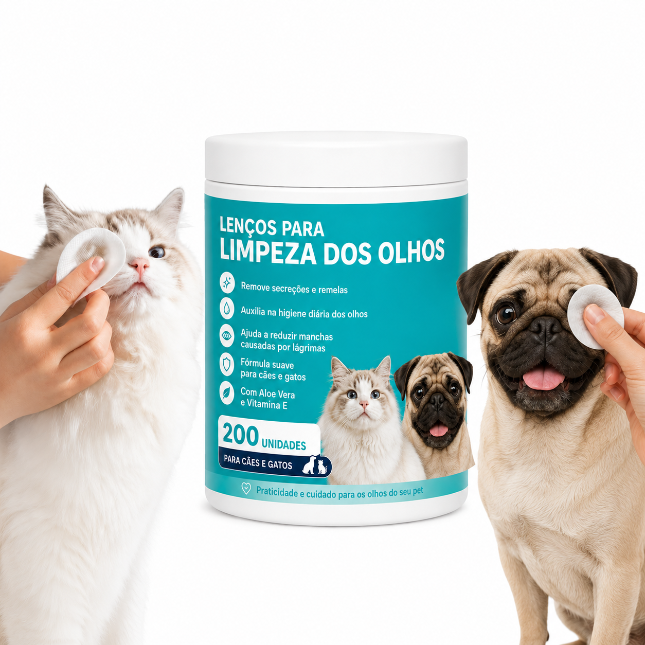 Lenços Umedecidos Para Limpeza De Olhos Pet Anti-Manchas Lacrimal Com Aloe Vera