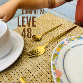 Conjunto de  24 Talheres Dourados Gold Glamour Em Aço Inox -Compre 1 Leve 2