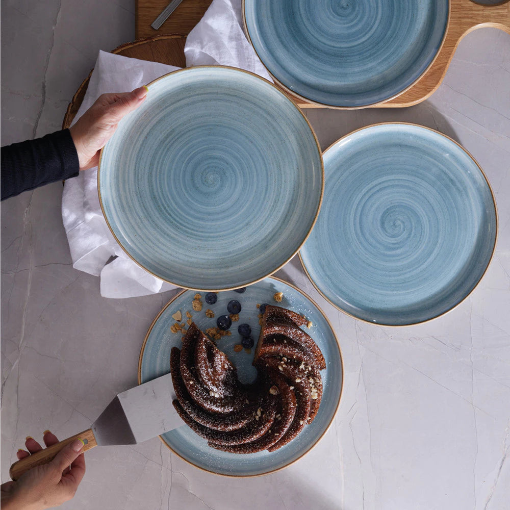 Conjunto de Pratos Caoba Azul – 8 Peças em Cerâmica para Mesa Posta Elegante