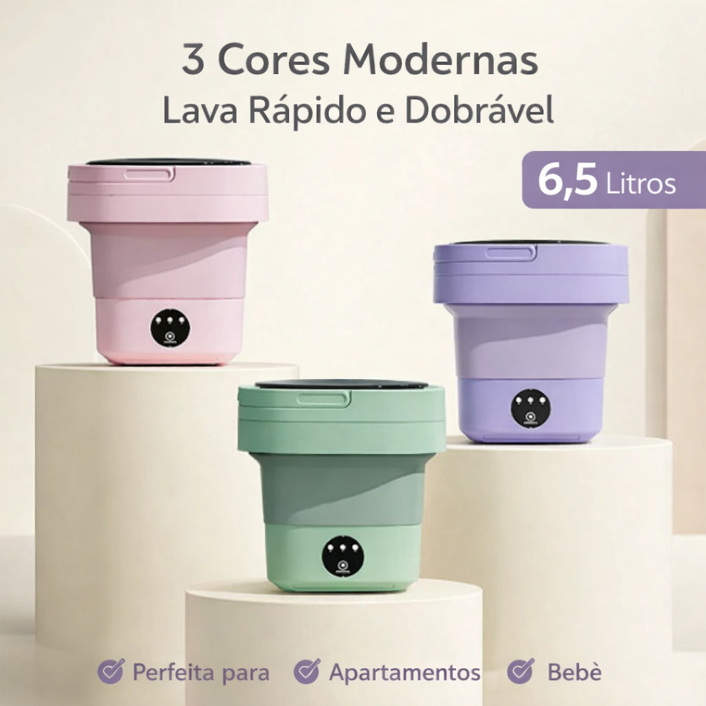 Mini Máquina de Lavar Dobrável 6,5L – Ideal para Roupas Pequenas, Bebê e Viagem