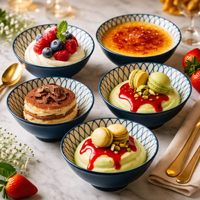 Jogo com 4 Bowls de Porcelana Decorativos – Estampa Geométrica Moderna | Mesa Posta Elegante | Lar Equipado