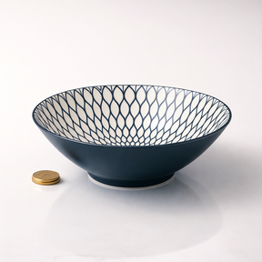 Jogo com 4 Bowls de Porcelana Decorativos – Estampa Geométrica Moderna | Mesa Posta Elegante | Lar Equipado