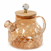 Bule de Vidro Âmbar 1L Texturizado com Tampa em Bambu e Pegador Cristal