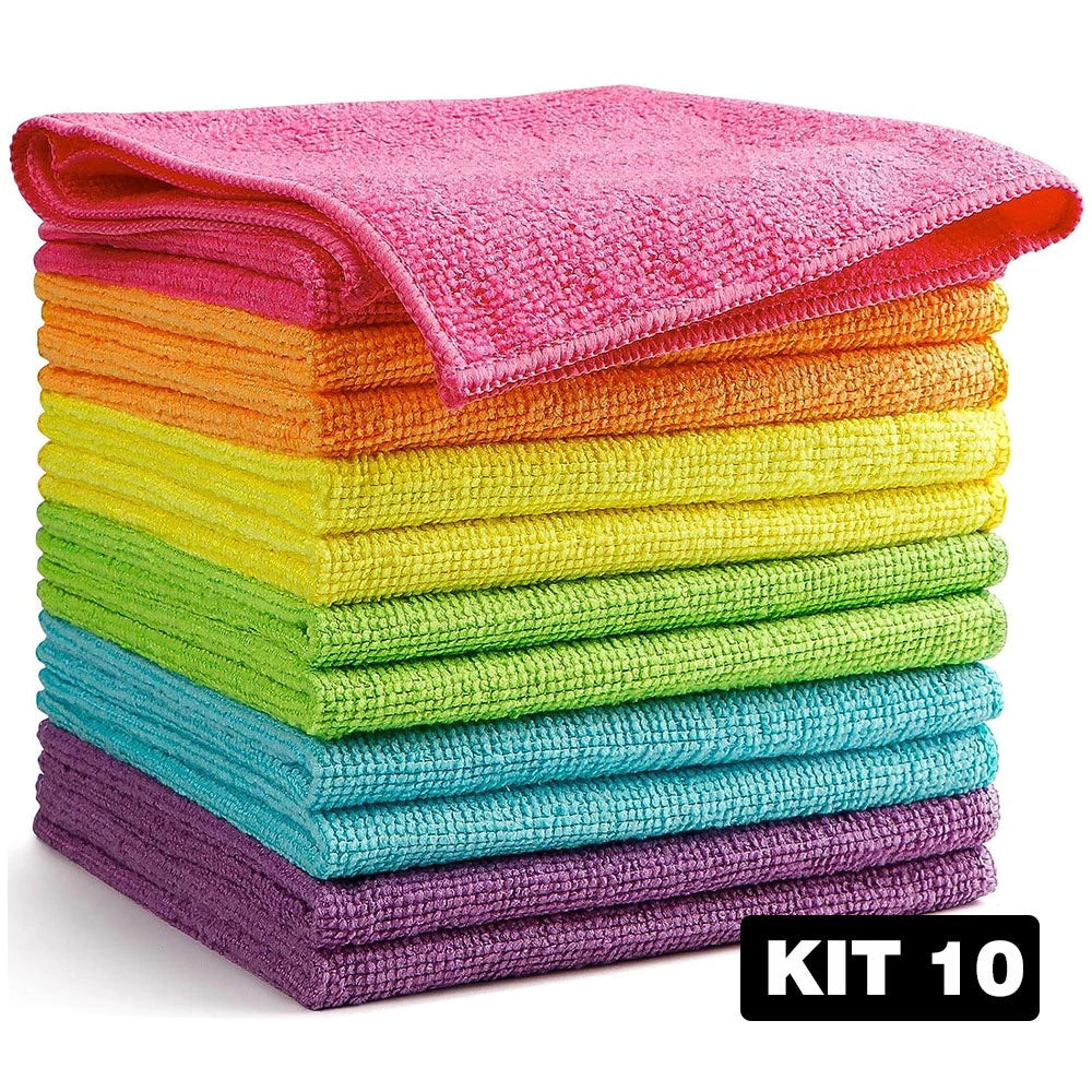 Kit 10 Panos De Limpeza Microfibra /Alta Absorção e Versatilidade para seu Lar
