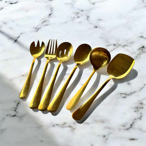 Kit de servir 6 utensílios Dourados de Aço Inox-GoldenServe™