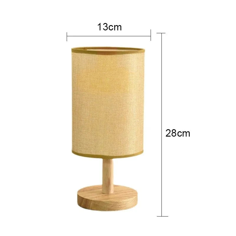 Abajur de Mesa LED com USB em Linho e Madeira