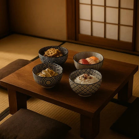 Jogo com 4 Bowls de Porcelana – Estampa Geométrica Moderna | Lar Equipado