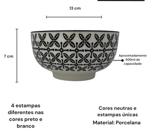 Jogo com 4 Bowls de Porcelana – Estampa Geométrica Moderna | Lar Equipado