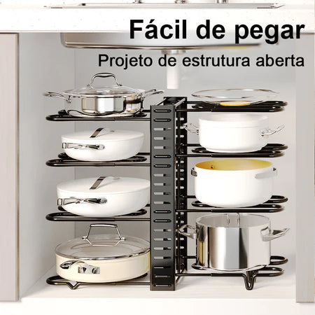 Organizador de Panelas Ajustável para Armário de Cozinha