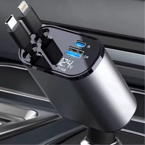 Carregador de carro retrátil com luz LED, carregador de carro rápido 4 em 1 de 120 W para iPhone e Android