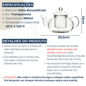 Chaleira  de vidro borossilicato Realeza - Lar Equipado