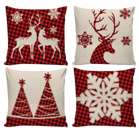 Kit 4 Capas de Almofadas Natalinas Modern Print 42x42cm – Decoração Sofisticada