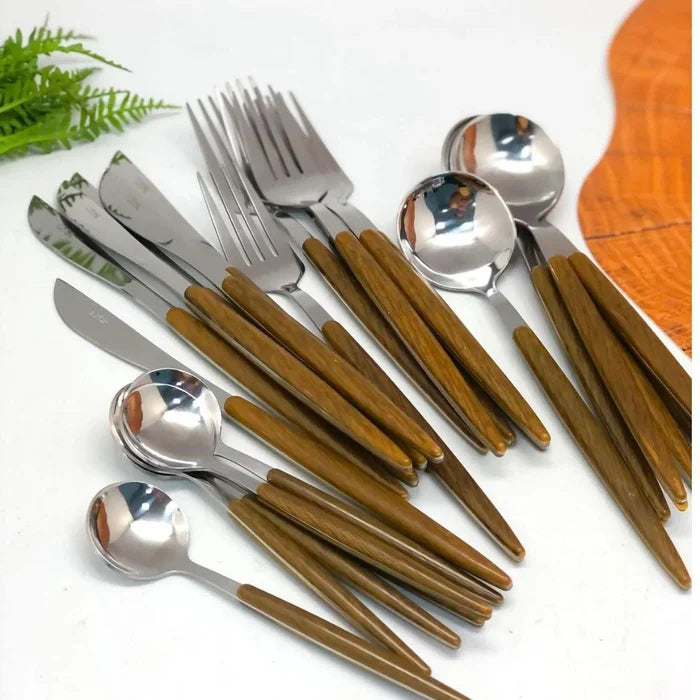Conjunto de Talheres em Aço Inox Dourado com Cabo Rústico Classic Glamour