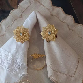 Porta-Guardanapos Flor de Cristal Lux – Kit Dourado com Pedra Brilhante