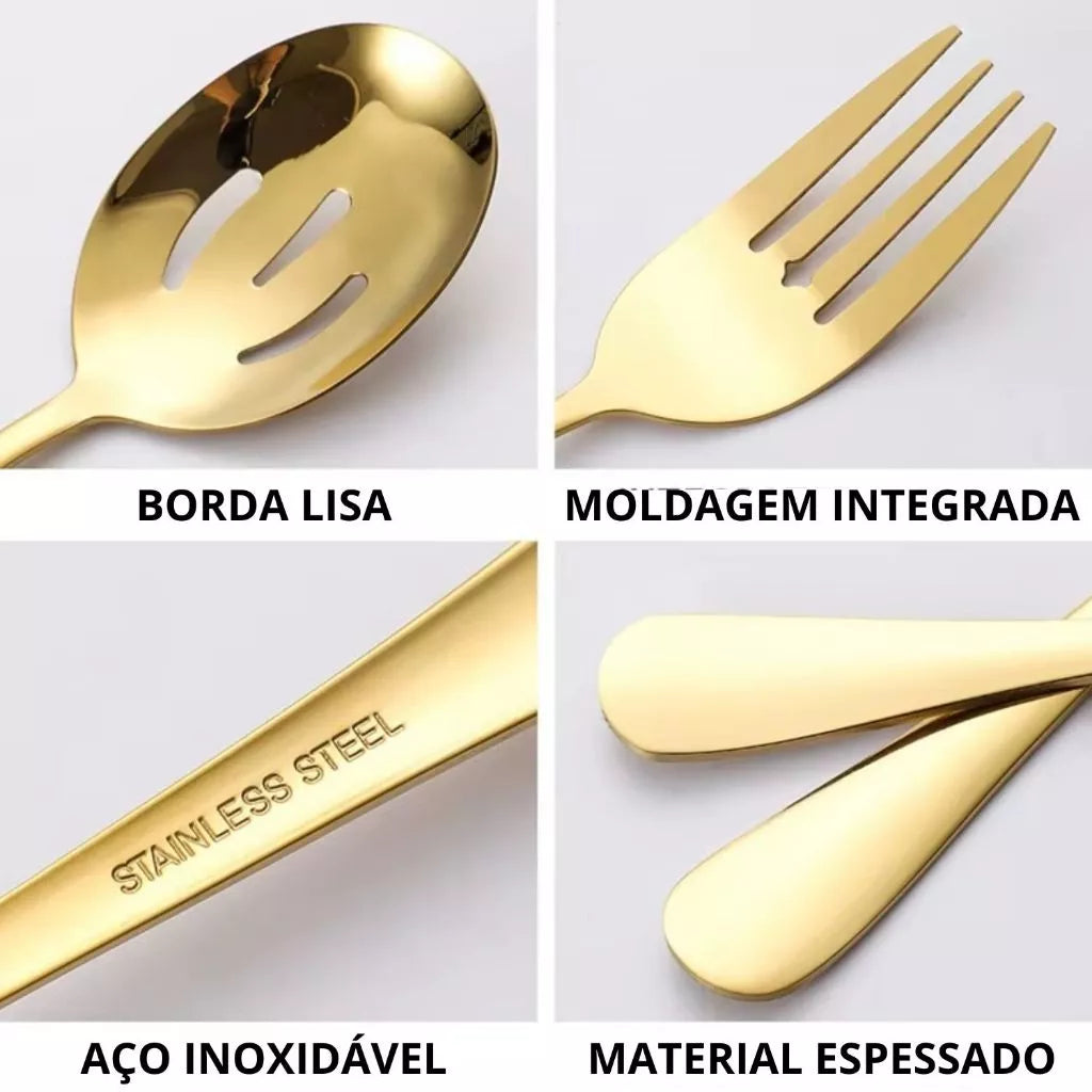 Kit de servir 6 utensílios Dourados de Aço Inox-GoldenServe™