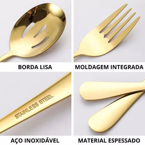 Kit de servir 6 utensílios Dourados de Aço Inox-GoldenServe™