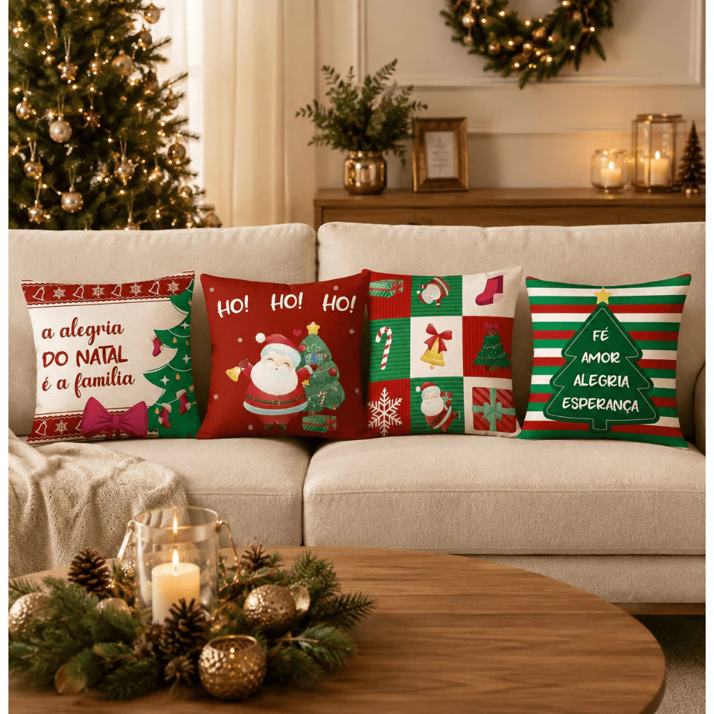 Kit 4 Capas de Almofadas Natalinas Modern Print 42x42cm – Decoração Sofisticada