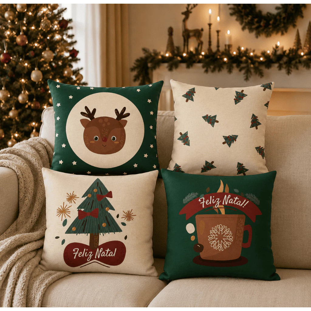 Kit 4 Capas de Almofadas Natalinas Modern Print 42x42cm – Decoração Sofisticada