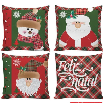 Kit 4 Capas de Almofadas Natalinas Modern Print 42x42cm – Decoração Sofisticada