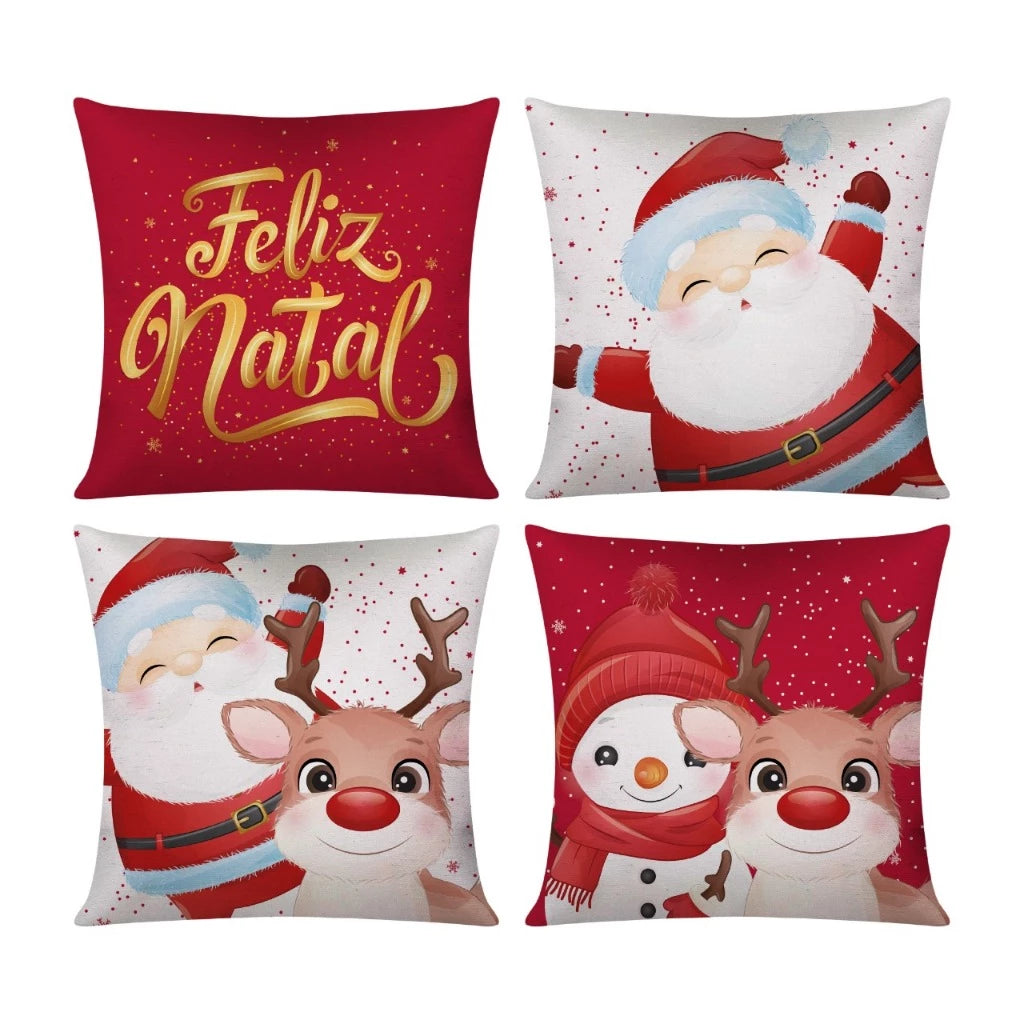 Kit 4 Capas de Almofadas Natalinas Modern Print 42x42cm – Decoração Sofisticada