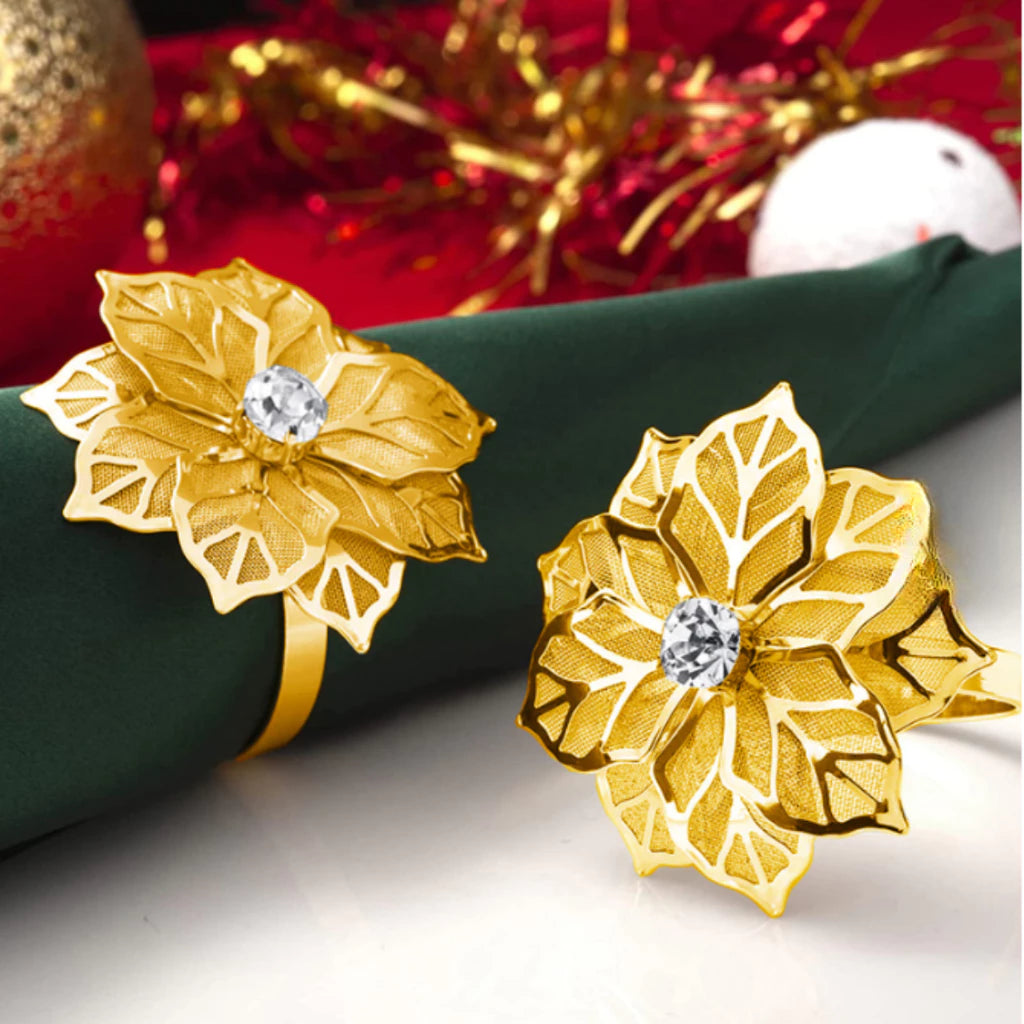 Porta-Guardanapos Flor de Cristal Lux – Kit Dourado com Pedra Brilhante