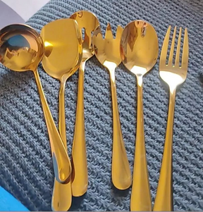 Kit de servir 6 utensílios Dourados de Aço Inox-GoldenServe™