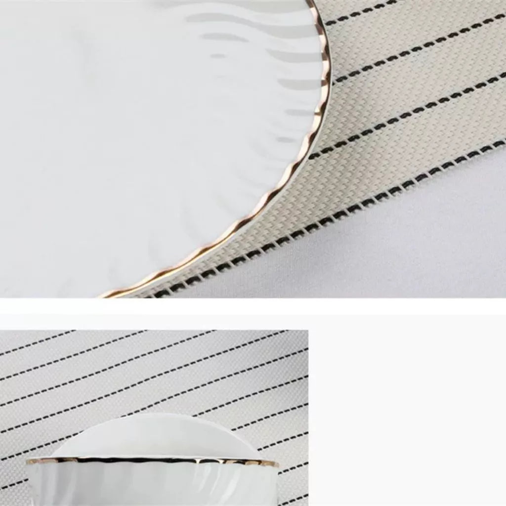 Coleção Encanto Dourado – Aparelho de Jantar e Chá em Vidro Opaline (16 Peças)