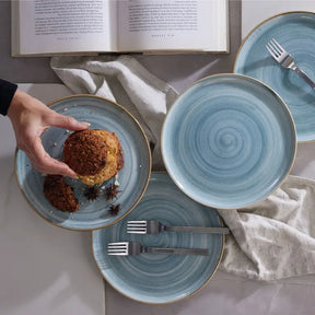 Conjunto de Pratos Caoba Azul – 8 Peças em Cerâmica para Mesa Posta Elegante