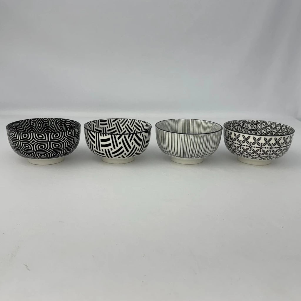 Jogo com 4 Bowls de Porcelana – Estampa Geométrica Moderna | Lar Equipado