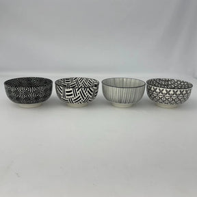 Jogo com 4 Bowls de Porcelana – Estampa Geométrica Moderna | Lar Equipado