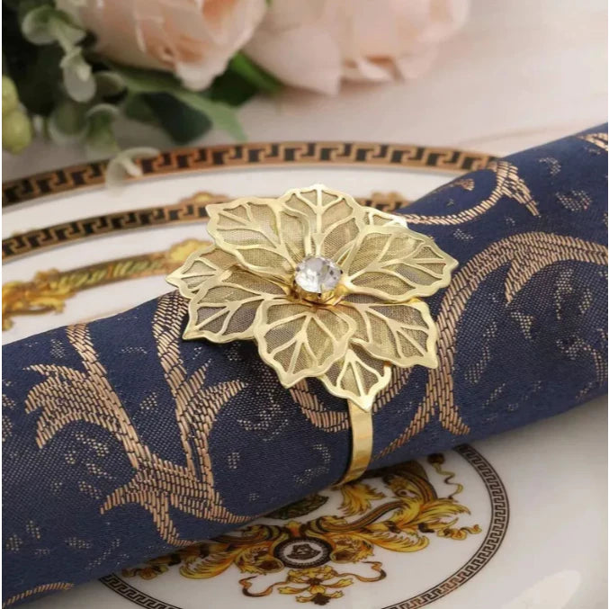 Porta-Guardanapos Flor de Cristal Lux – Kit Dourado com Pedra Brilhante