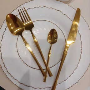 Coleção Encanto Dourado – Aparelho de Jantar e Chá em Vidro Opaline (16 Peças)